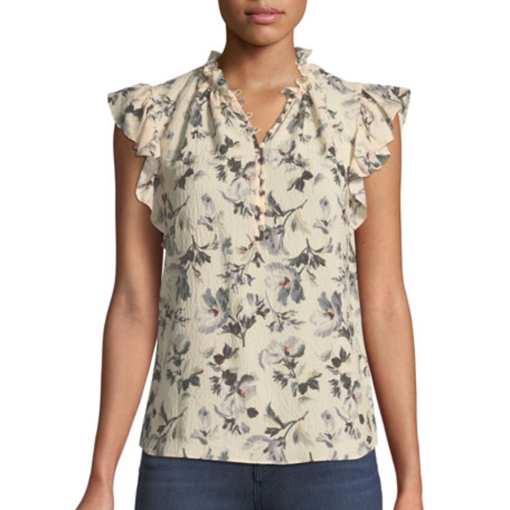 NWT Rebecca Taylor Silk Sofia Floral Short Sleeve Blouse - Flutter Sleeve Size 2